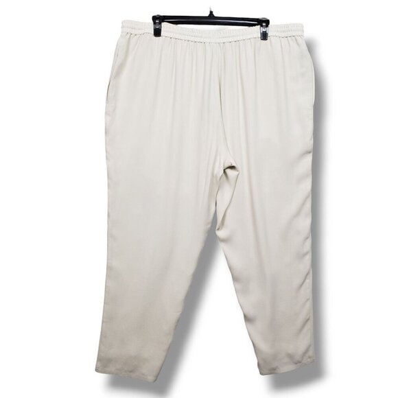 Eileen Fisher Silk Georgette Crepe Pants Womens 2X Bone Lined Tapered Drawstring - Picture 4 of 10